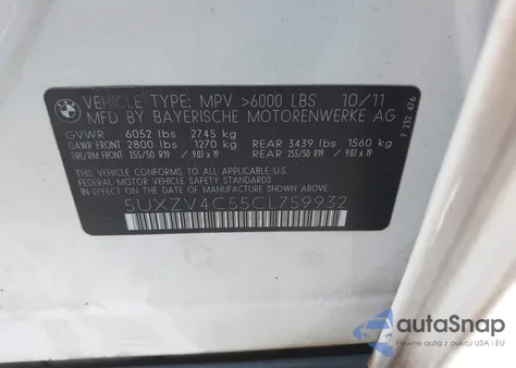 2012 BMW X5 xDrive35I/xDrive35I Premium/xDrive35I Sport Activity z USA, uszkodzony, nr VIN 5UXZV4C55CL759932